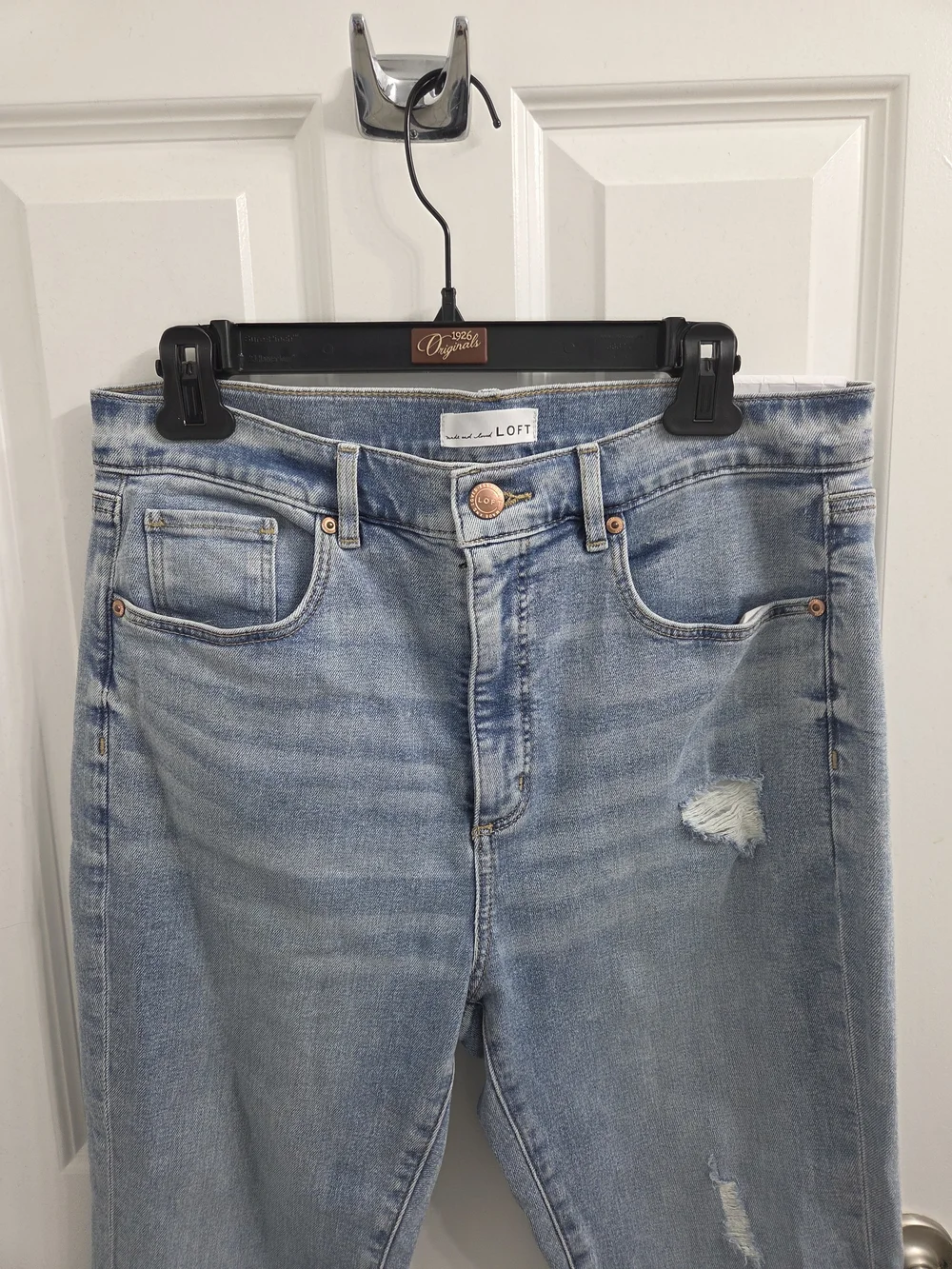 LOFT High Waist Skinny Ankle Light Wash Distressed Jeans
